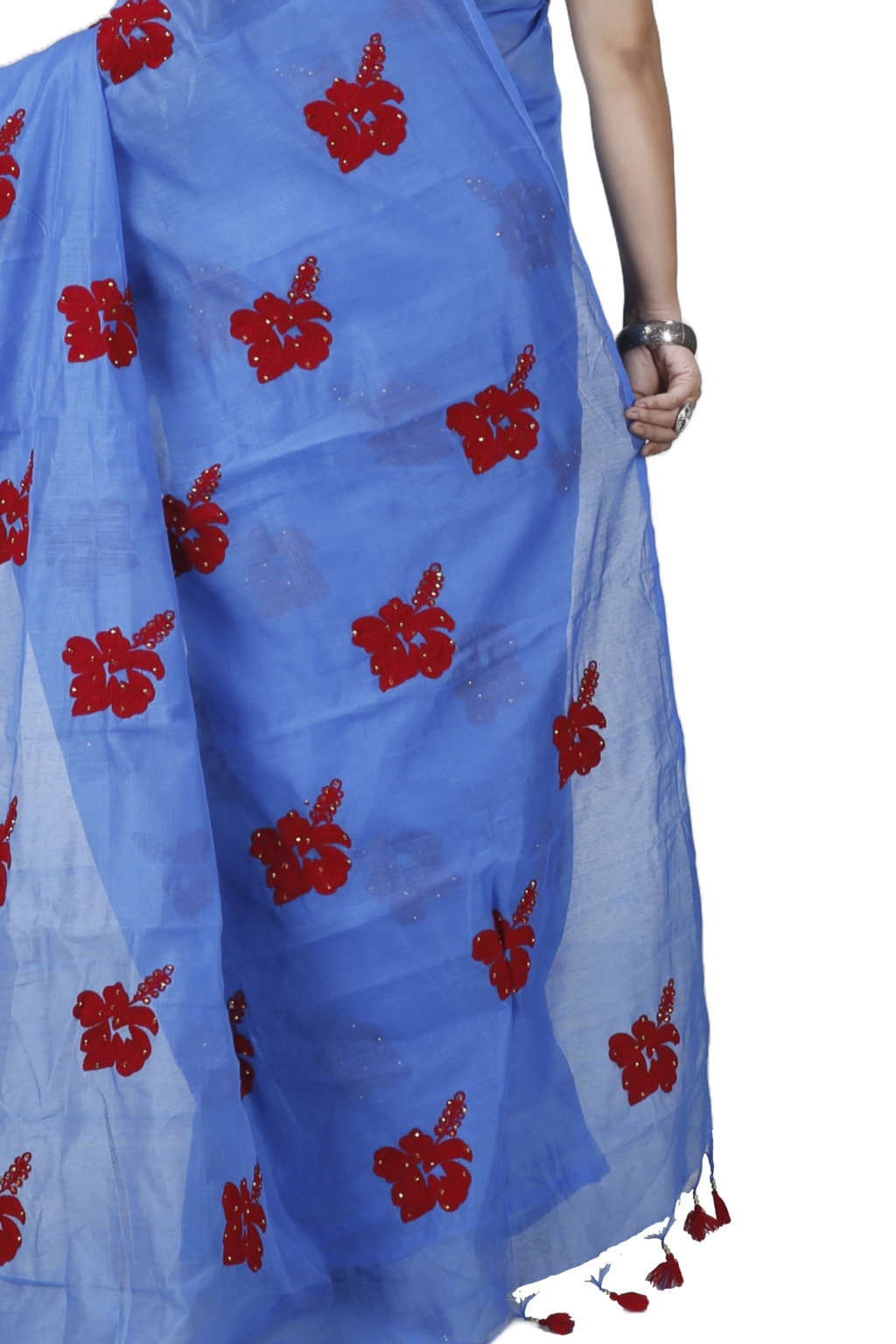 Sky Blue Blended Cotton Joba Hand Loom Saree (1273)